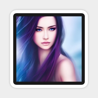 Blue-eyed Woman with Black and Purple Hair Magnet