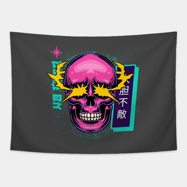 Neon Skull Laser Eyes Cyber Punk Tapestry by Tip Top Tee's