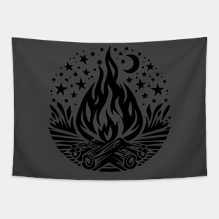 Mystical Night Sky and Blazing Fire Circle Tapestry