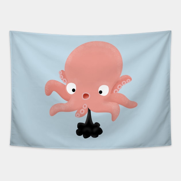 Cute pink baby octopus cartoon humour Tapestry by FrogFactory