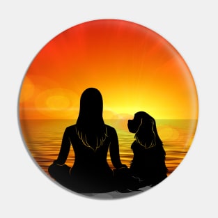 Cavalier King Charles Spaniel Beach Sunset Silhouette Pin