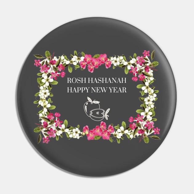 Happy Rosh Hashanah New Year Gift Apple Flowers Pin by NivousArts