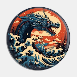 Dragon Rising from Ocean Wave Pin