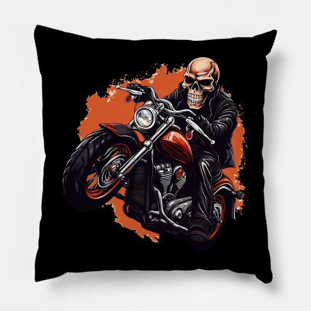 skull riding a motorcycle Pillow by javierparra