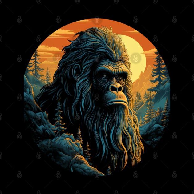 Vintage Retro Sunset Bigfoot by AI Art Originals