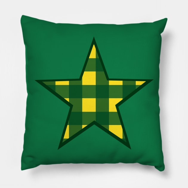 Green and Yellow Buffalo Plaid Star Pillow by bumblefuzzies