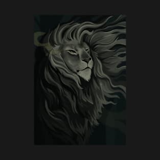 Majestic Lion with Wind-Blown Mane on Black Canvas T-Shirt