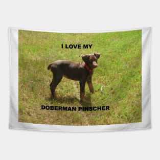 doberman pinscher red love with picture Tapestry