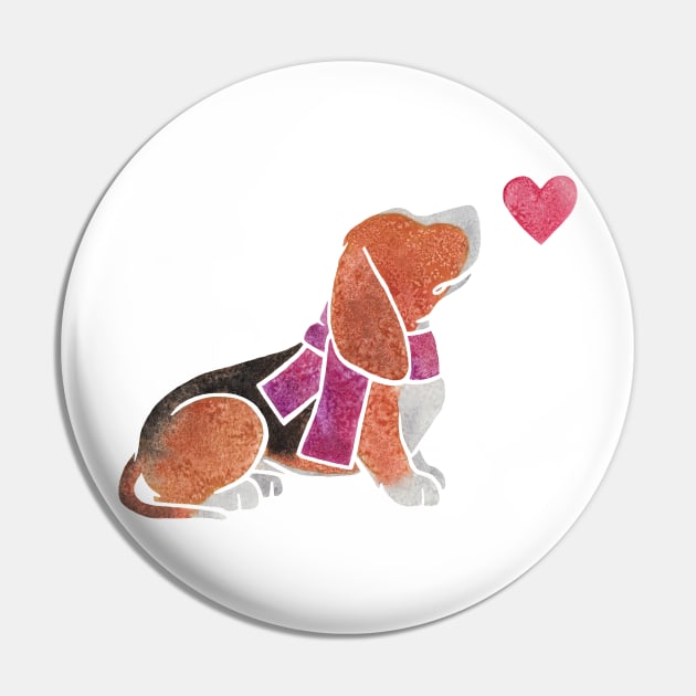 Watercolour Basset Hound Pin by animalartbyjess