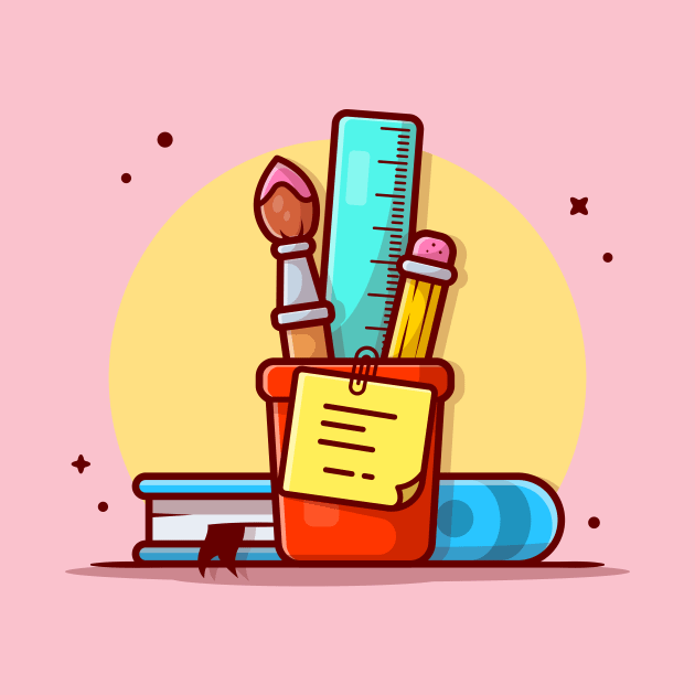 Stationery with Ruler, Pencil, Pen and Book Cartoon Vector Icon Illustration (2) by Catalyst Labs