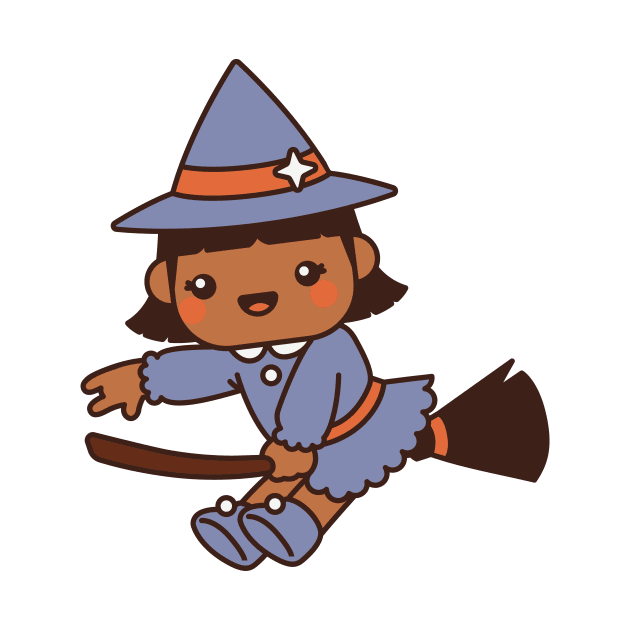 Cute Kawaii Witch Kid Flying on a Broomstick by SLAG_Creative