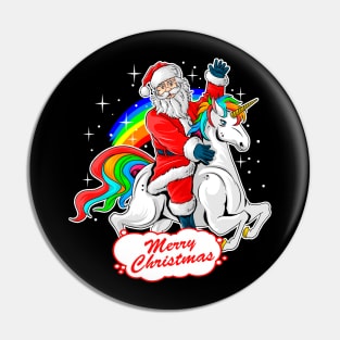 Christmas Santa Riding Unicorn, Cute Xmas Rainbow Lover Gift Pin