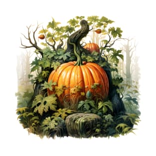 Whimsical Pumpkin Miniature Forest Watercolor Illustration of Autumn T-Shirt