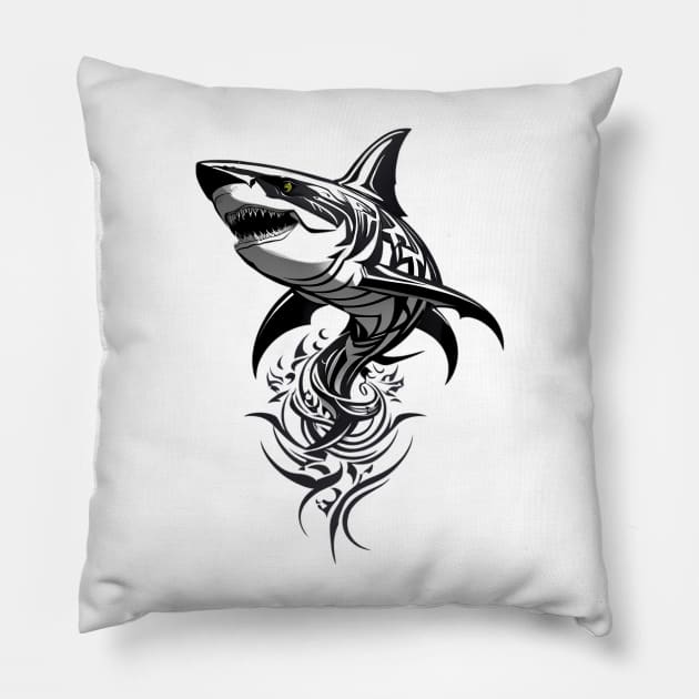 simple shark tattoo outline Pillow by design19970