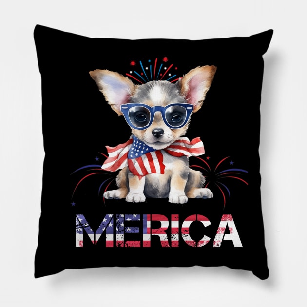 Cute chihuahua Dog Merica Memorial Day Patriot Pillow by CoolFuture