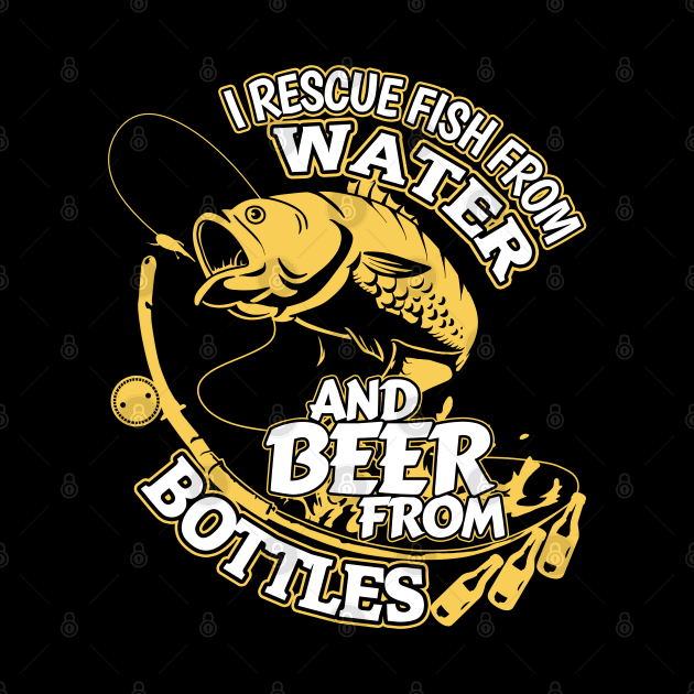 Rescue Fish And Beer Fishing Gift Design Fly Fishing Angler Print by Linco