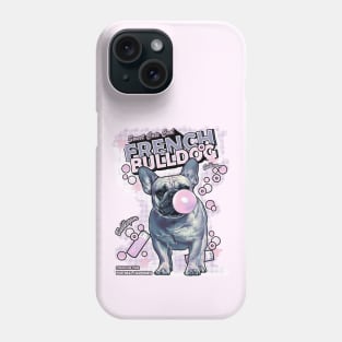 Blue French bulldog, vintage 80' french bulldog, sweet frenchie with pink bubblegum Phone Case