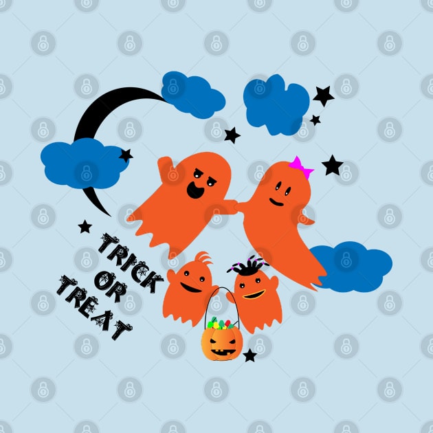 Trick Or Treat Cute Ghosts Family Fly Halloween Candys Sweets by K0tK0tu