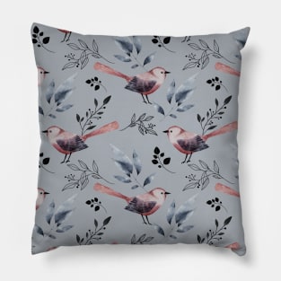 Pastel Wild Bird Flower Pattern Pillow