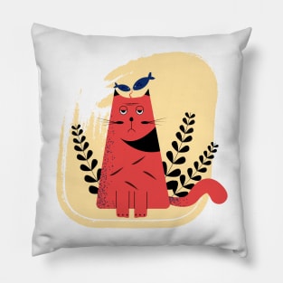 Cat and fish illustration design - funny Pillow