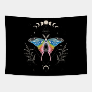 Queer Luna Moth Celestial Cottagecore LGBT Pride Flag Tapestry