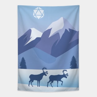 Snowy Mountain Landscape Polyhedral Dice Sun Tapestry