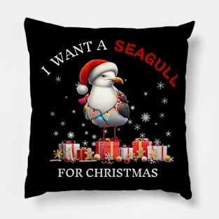 I Want a Seagull for Christmas  Xmas Lights Pillow