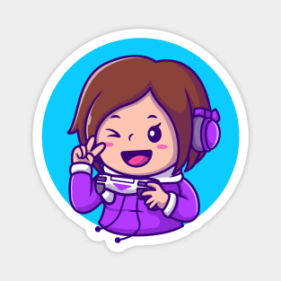 Cute Girl Gaming Holding Joystick With Hand Peace Magnet