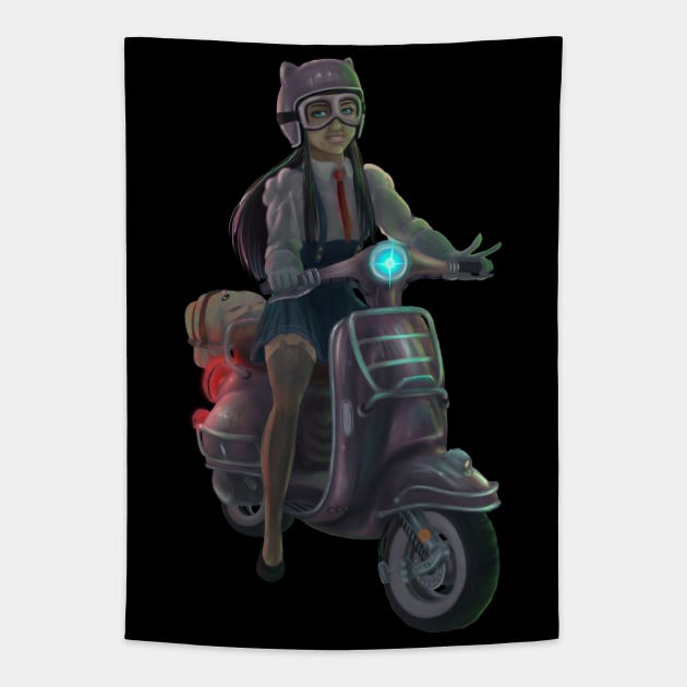 City Pop Scooter Girl No BG Tapestry by D. Fillz