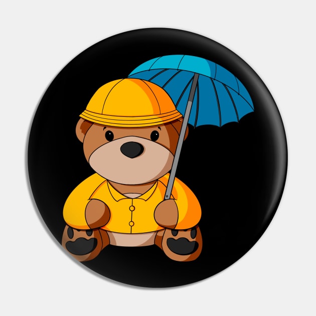 Rainy Day Umbrella Teddy Bear Pin by Alisha Ober Designs