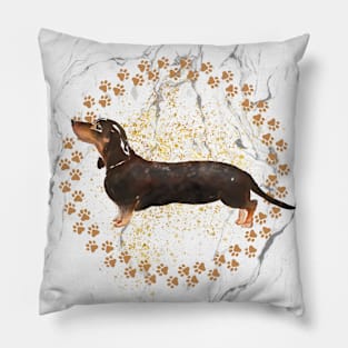 Dachshund Paw Prints and Marble Background Pillow