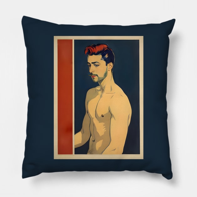 Tolouse-Lautrec theatre poster style topless man Pillow by YasBro