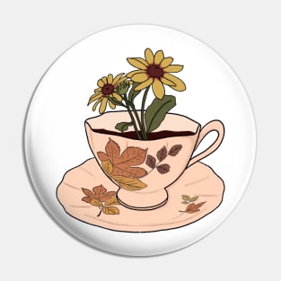 Autumn Cottagecore Black Eyed Susans Tea cup Pin