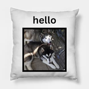 Cute Husky Dogs Simple Hello Caption Pillow