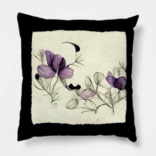 Abstract minimalist image of wispy purple flowers with transparent leaves. Pillow