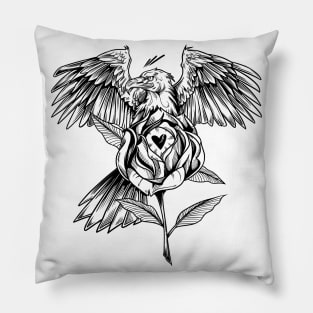 Eagle & Rose Blackwork Pillow