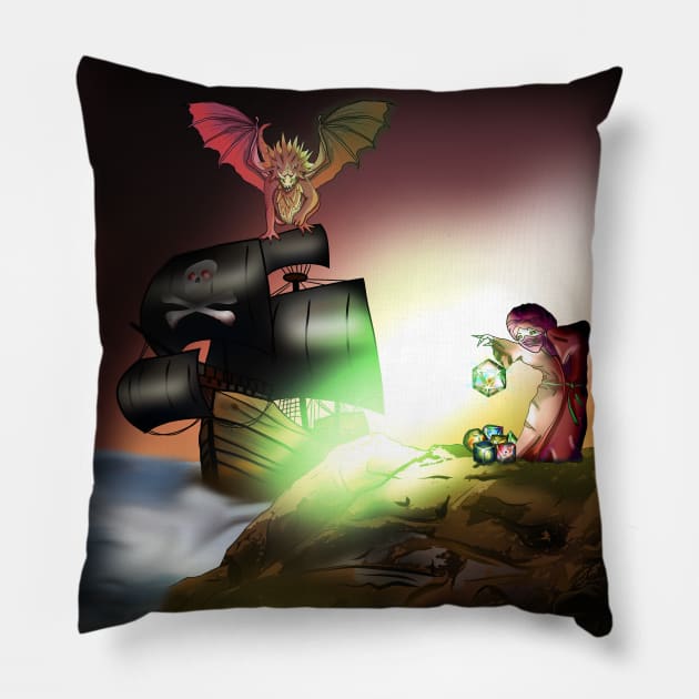 Pirate ship in Sorcerer Cove, for dnd and anime fans Pillow by cuisinecat