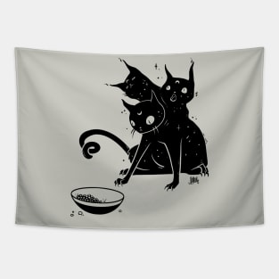  Creepy Cute Three Headed Black Cat Artwork Tapestry