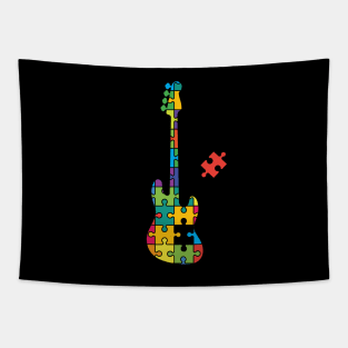 Color Puzzle Bass Guitar Silhouette Tapestry