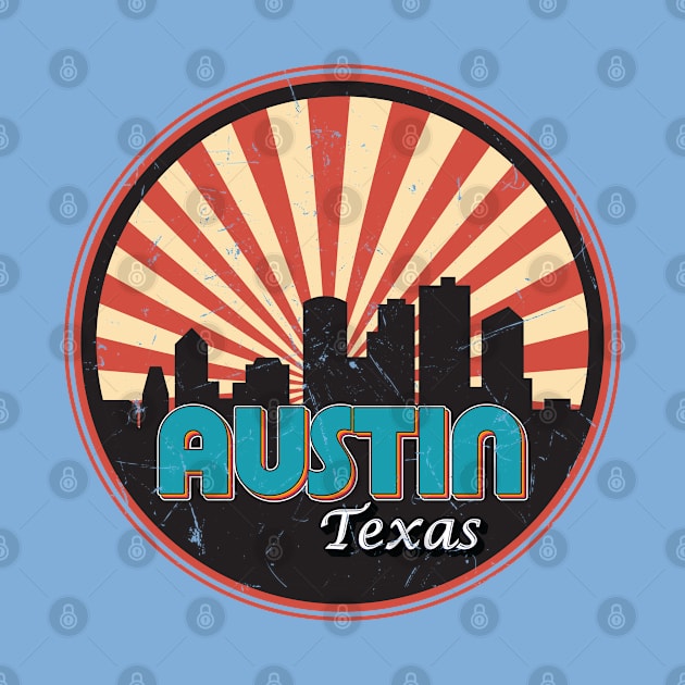 Austin Texas Tx City State Skyline Vintage Retro 1970s by kalponik