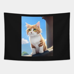 Adorable Cat Illustration- Modern Digital Art Tapestry