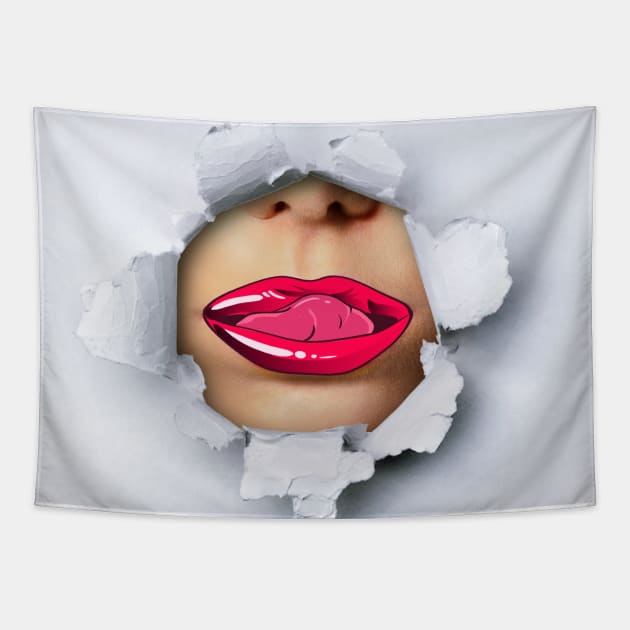 Sexy Red Lips Ripped Tapestry by Family shirts