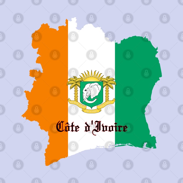 Ivory coast flag & map by Travellers
