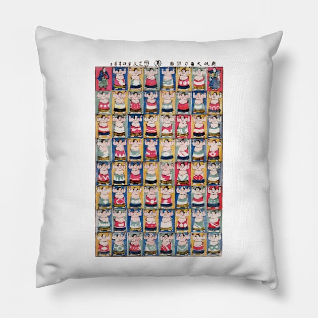 Sumo wrestlers Japanese ukiyoe poster Pillow by kanchan