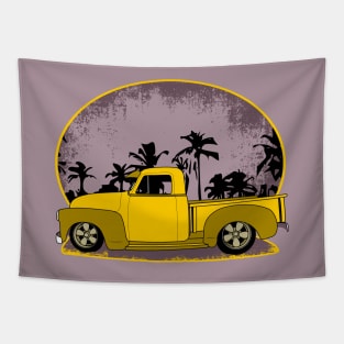 1950s Chevrolet pickup side view with palm tree backdrop Tapestry