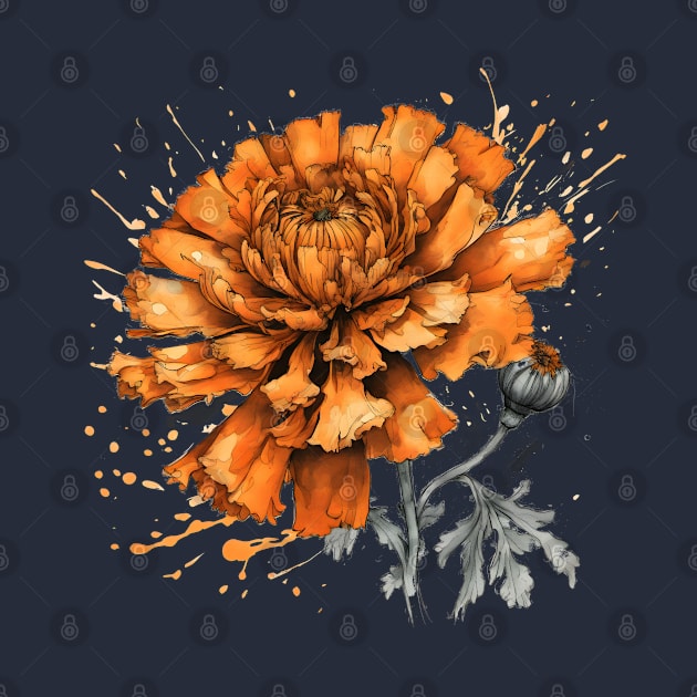 Orange Marigold Flower Painting by craftydesigns