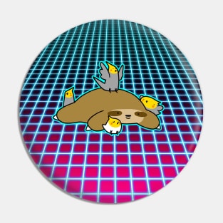 Sloth and Cockatiels Vaporwave Grid Pin