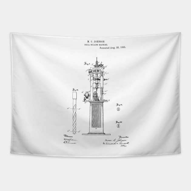 Drill Milling Machine Vintage Patent Hand Drawing Tapestry by TheYoungDesigns