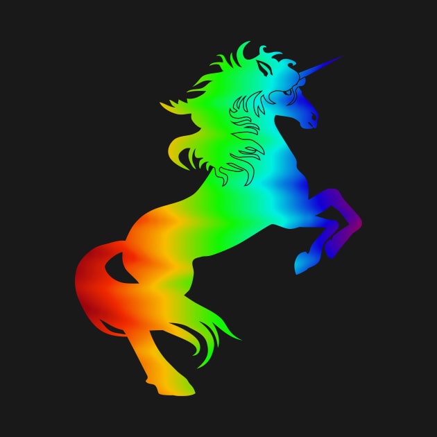 Rainbow-colored rising unicorn by FancyTeeDesigns