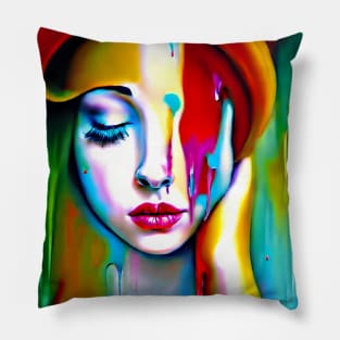 Gorgeous Woman Portrait Art- dripping art Pillow